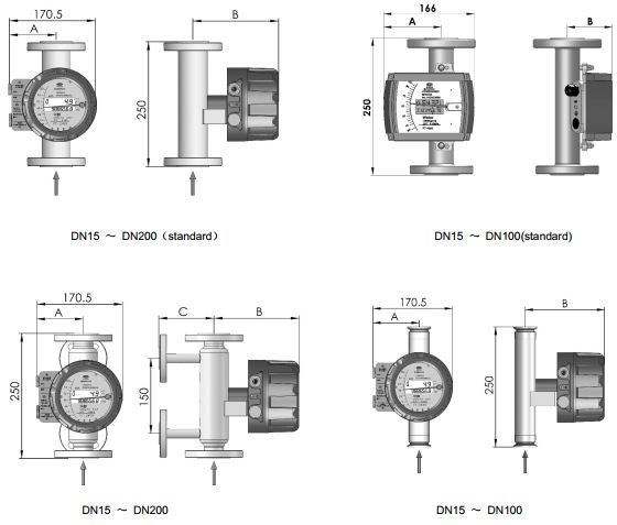 kích thước đồng hồ lưu lượng khí gas