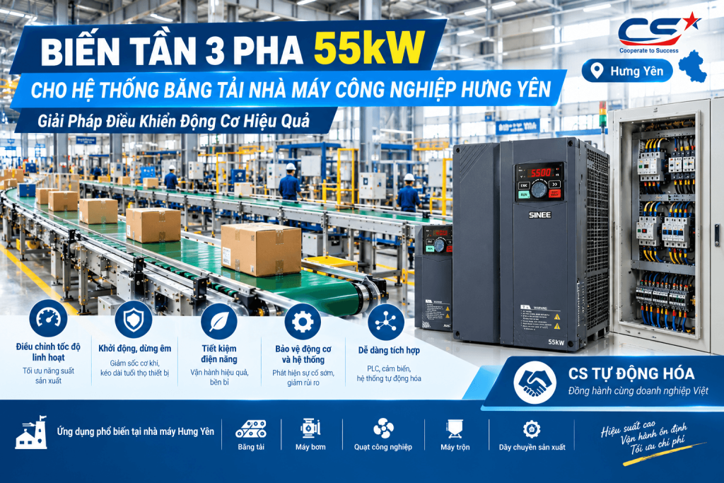 Biến Tần 3 Pha 55kW Cho Hệ Thống Băng Tải Nhà Máy Công Nghiệp Hưng Yên