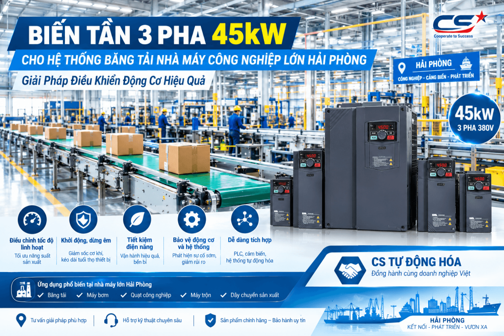 Biến Tần 3 Pha 45kW Cho Hệ Thống Băng Tải Nhà Máy Công Nghiệp Lớn Hải Phòng