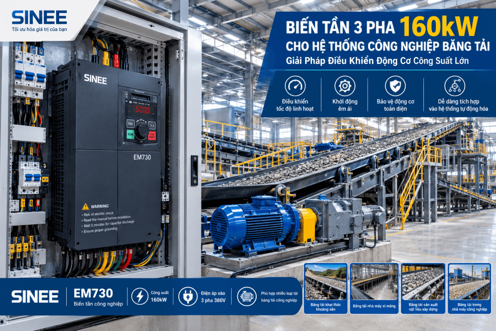 Biến Tần 3 Pha 160kW Cho Hệ Thống Công Nghiệp Băng Tải 