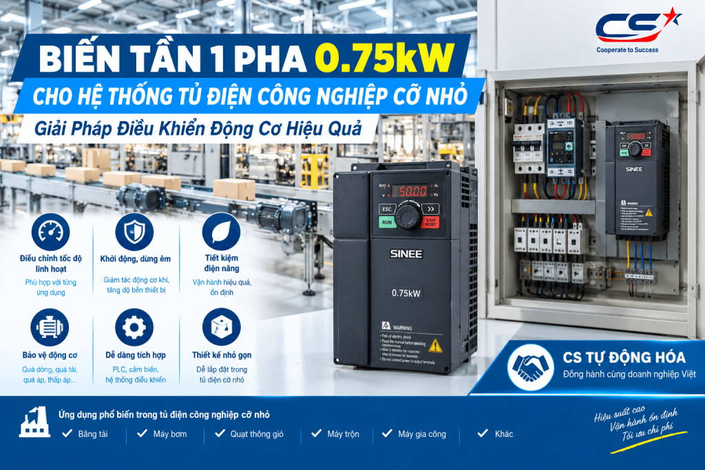 Biến Tần 1 Pha 0.75kW Cho Hệ Thống Tủ Điện Công Nghiệp Cỡ Nhỏ