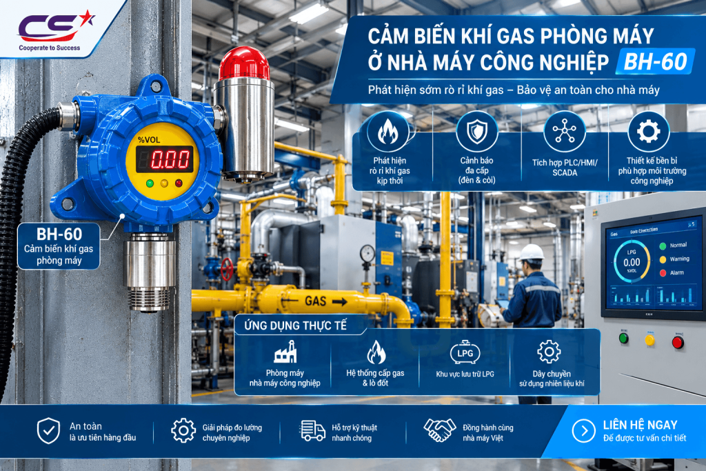 Cảm biến khí gas phòng máy ở nhà máy công nghiệp
